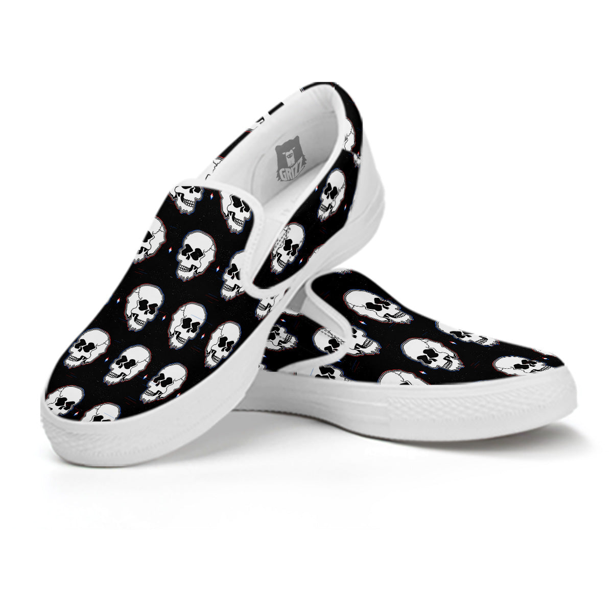 Psychedelic Skull Glitch Print Pattern White Slip On Shoes-grizzshop