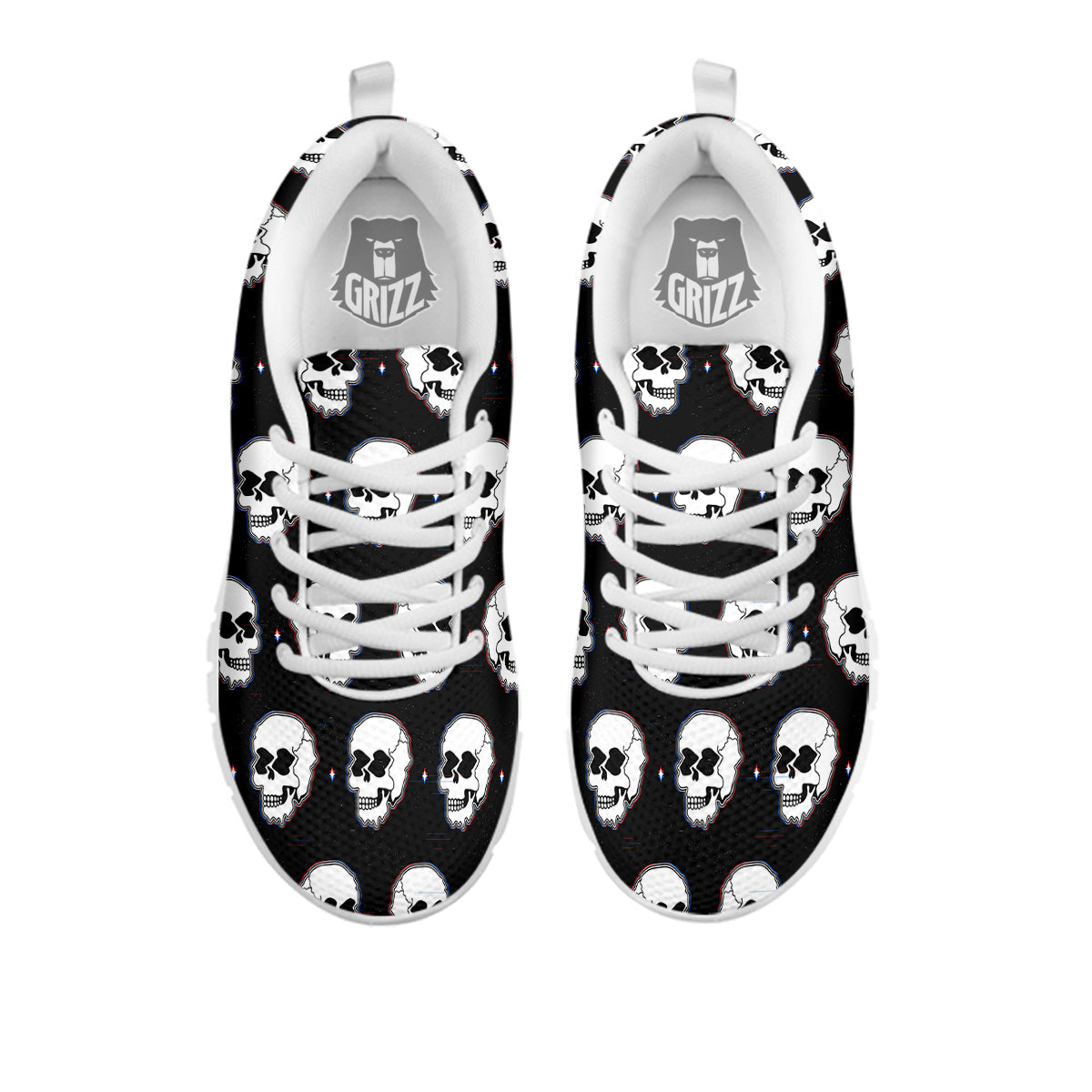 Psychedelic Skull Glitch Print Pattern White Sneaker-grizzshop
