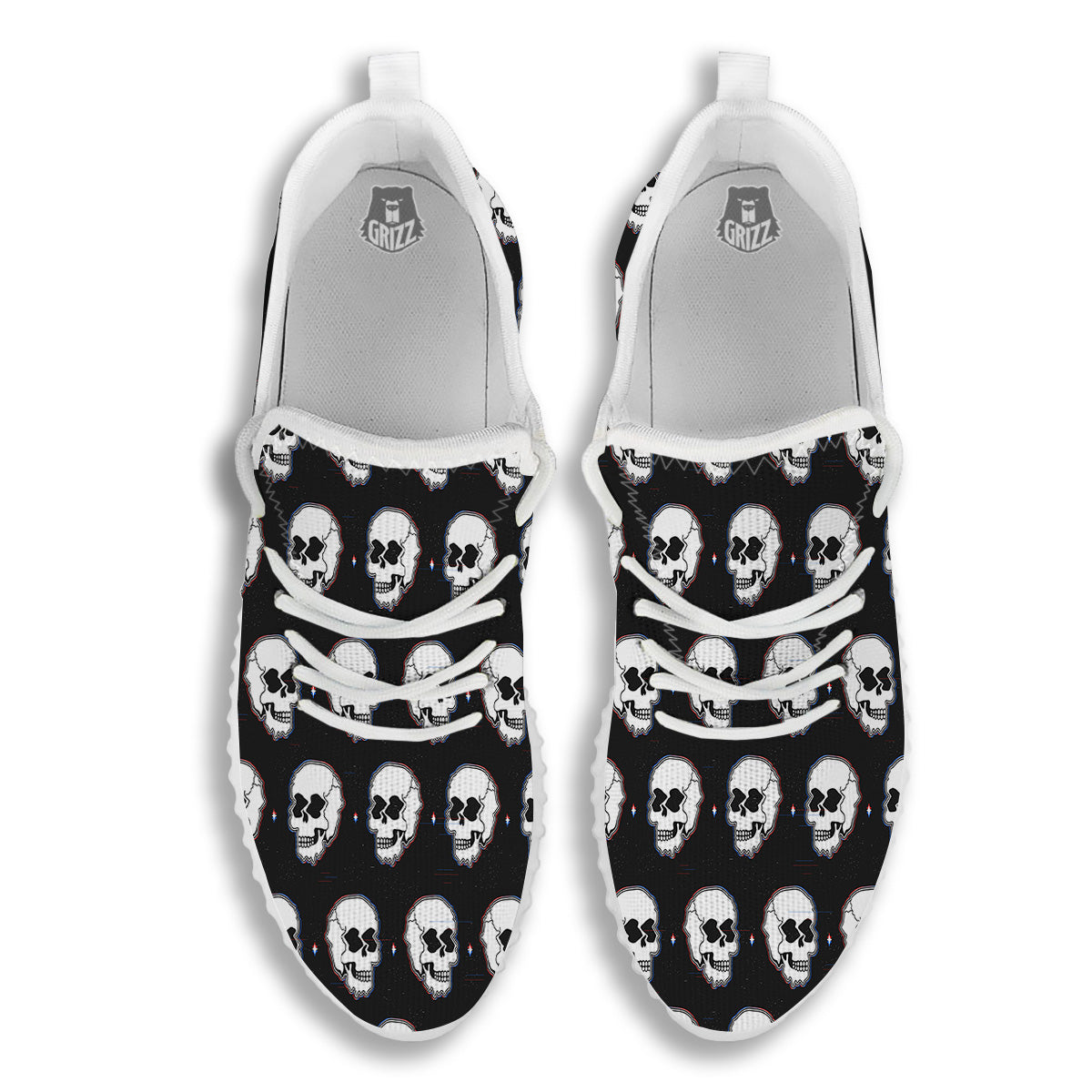 Psychedelic Skull Glitch Print Pattern White Walking Shoes-grizzshop
