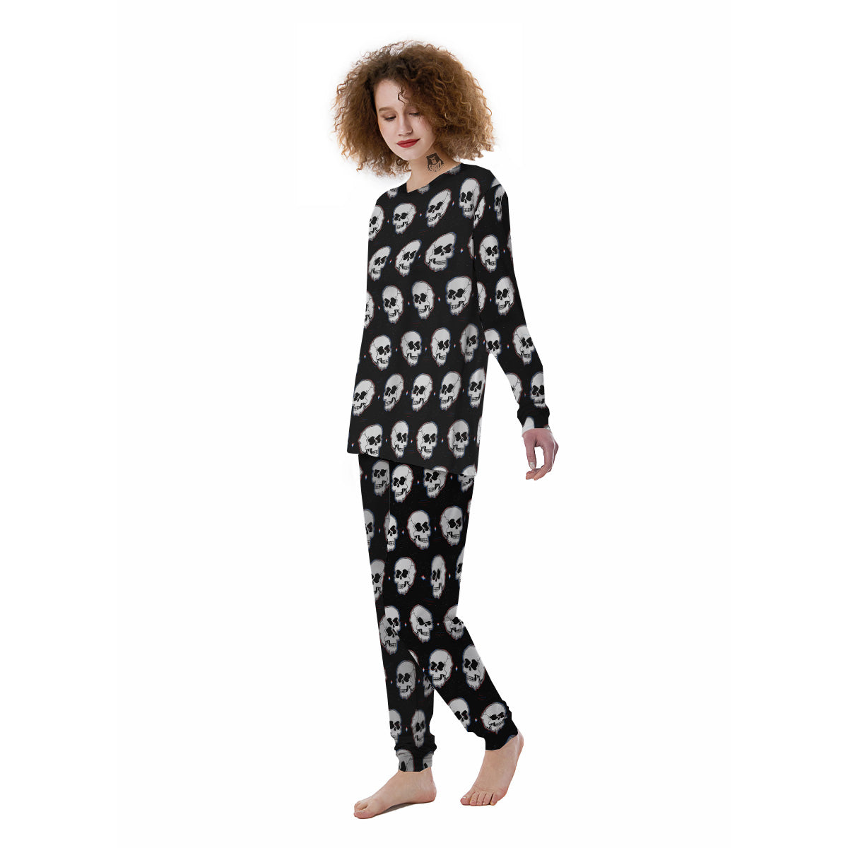Psychedelic Skull Glitch Print Pattern Women's Pajamas-grizzshop