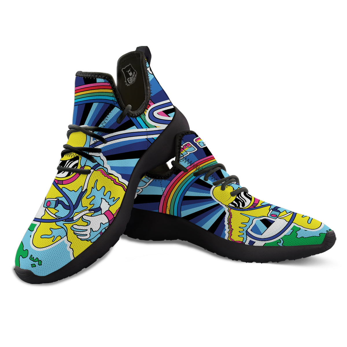 Psychedelic Space And Astronaut Print Black Athletic Shoes-grizzshop