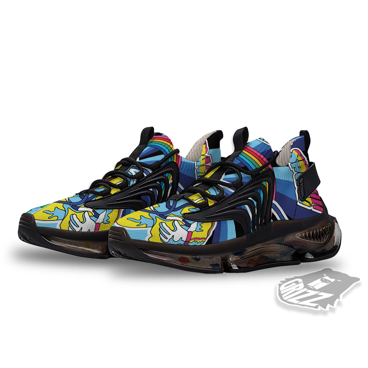 Psychedelic Space And Astronaut Print Black Gym Shoes-grizzshop