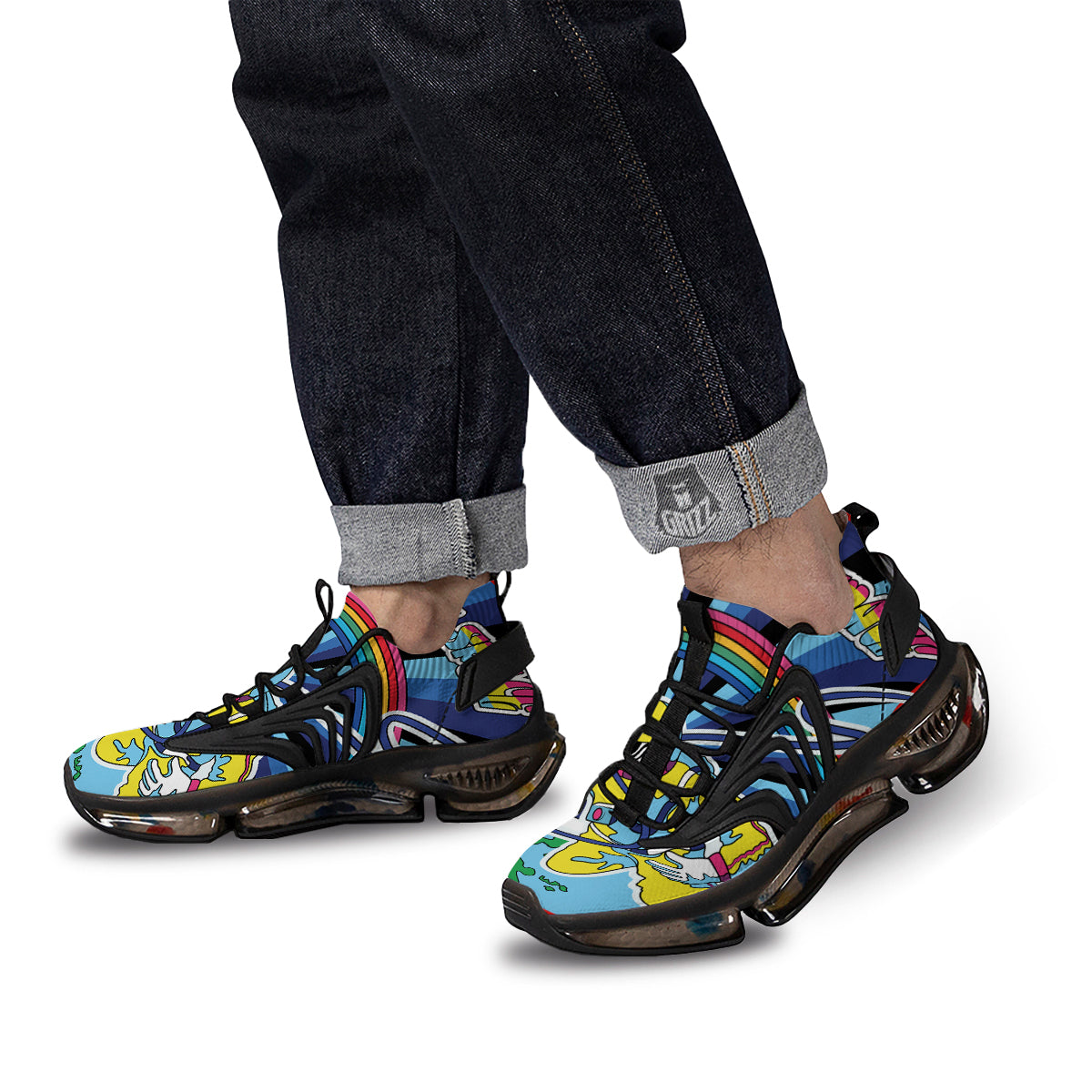 Psychedelic Space And Astronaut Print Black Gym Shoes-grizzshop