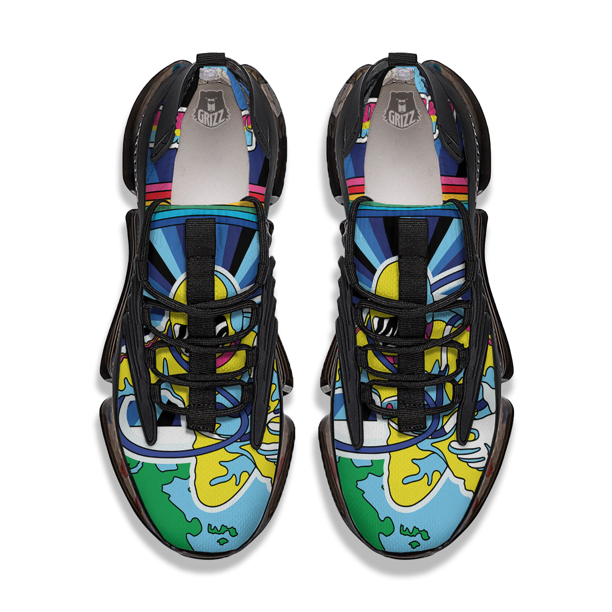 Psychedelic Space And Astronaut Print Black Gym Shoes-grizzshop