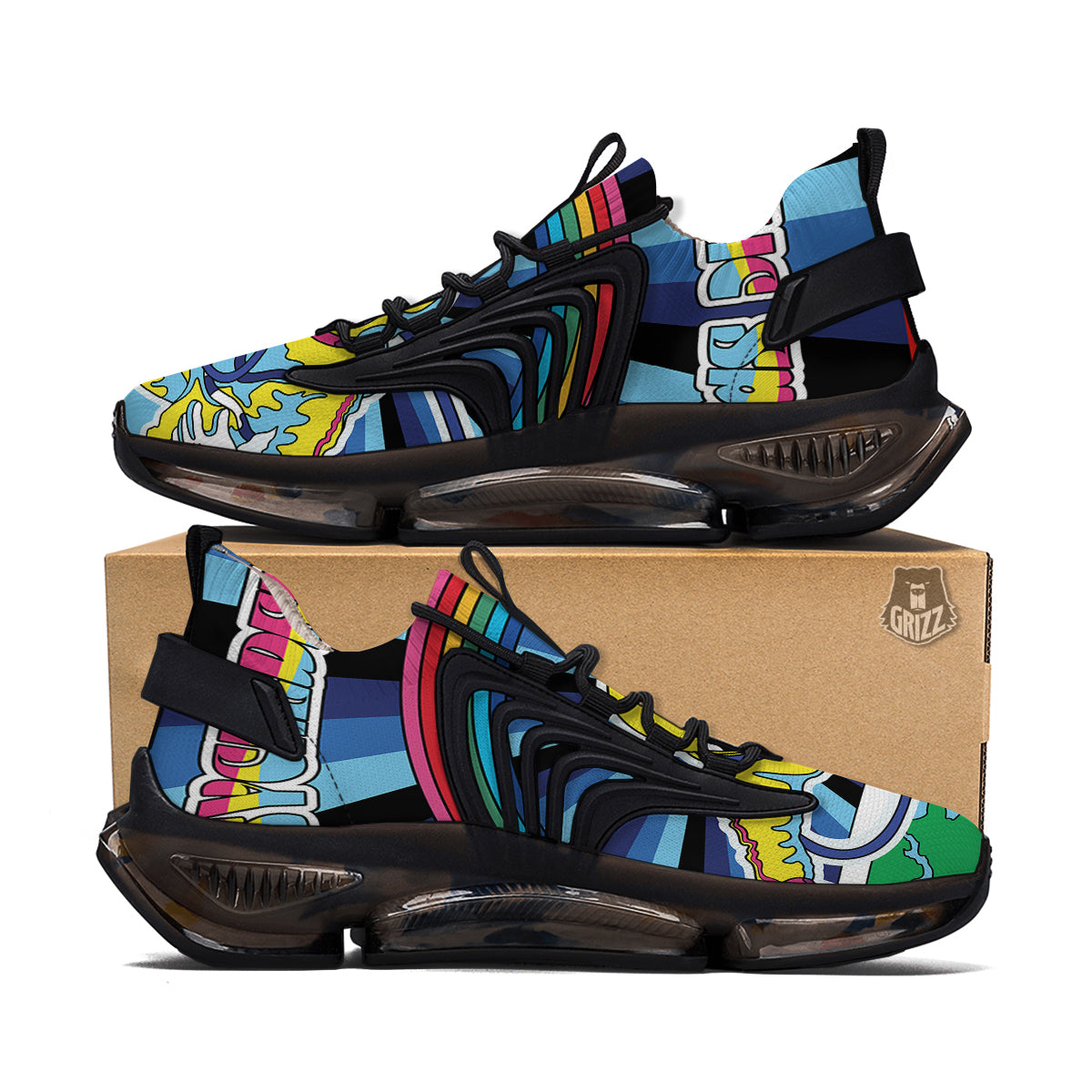 Psychedelic Space And Astronaut Print Black Gym Shoes-grizzshop