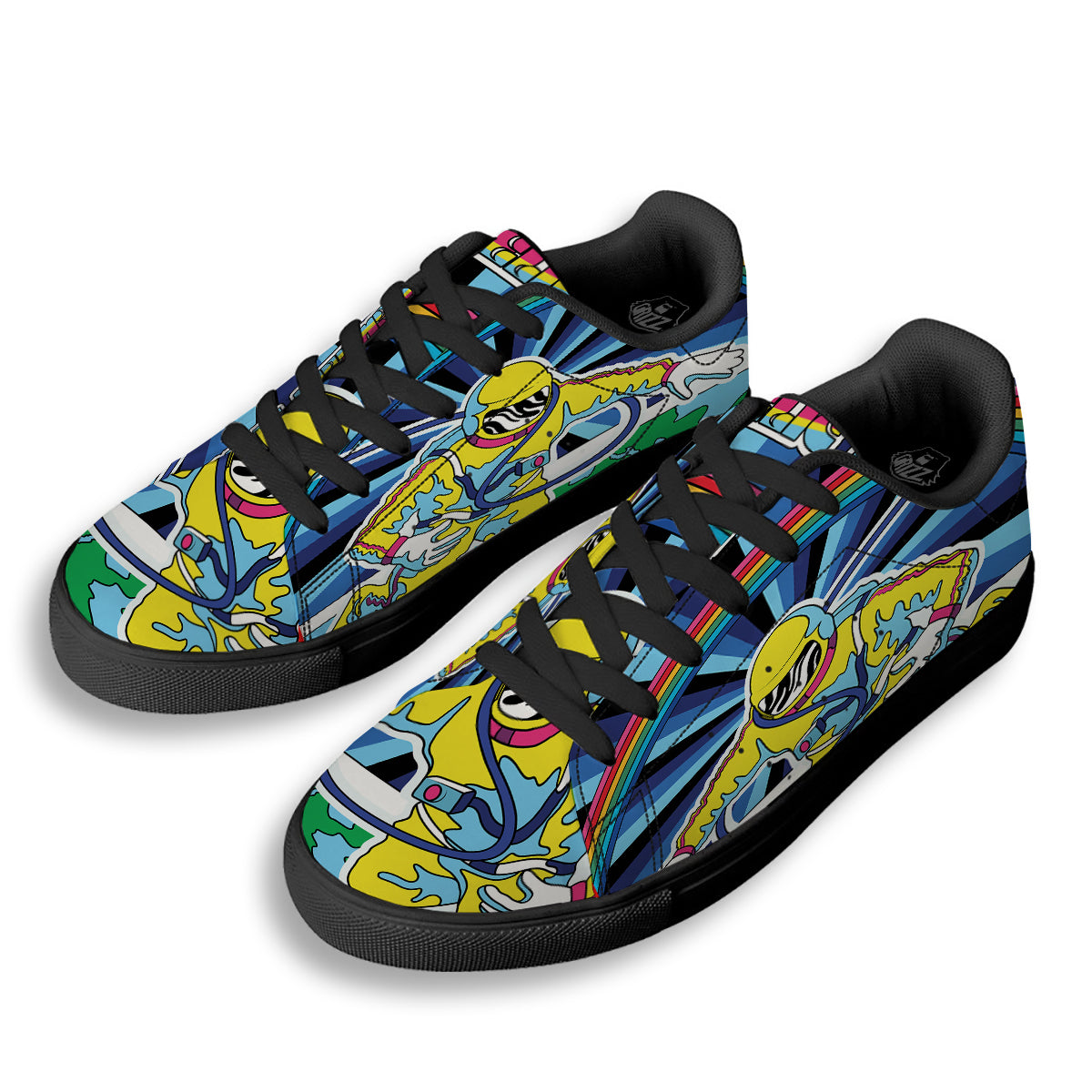 Psychedelic Space And Astronaut Print Black Low Top Sneakers-grizzshop