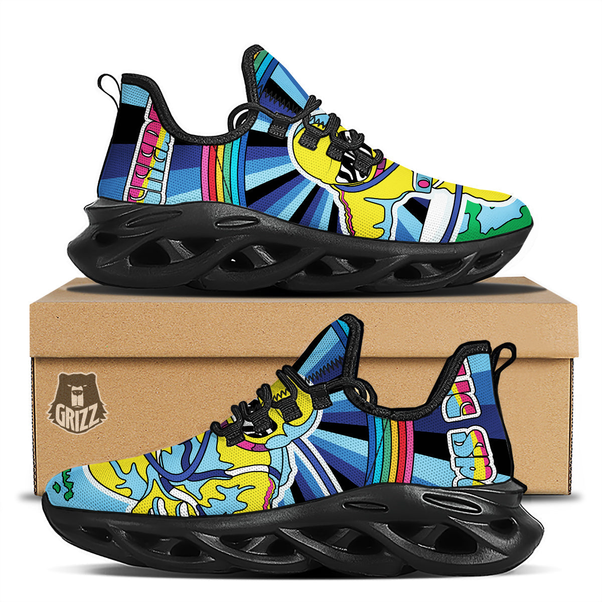 Psychedelic Space And Astronaut Print Black Running Shoes-grizzshop