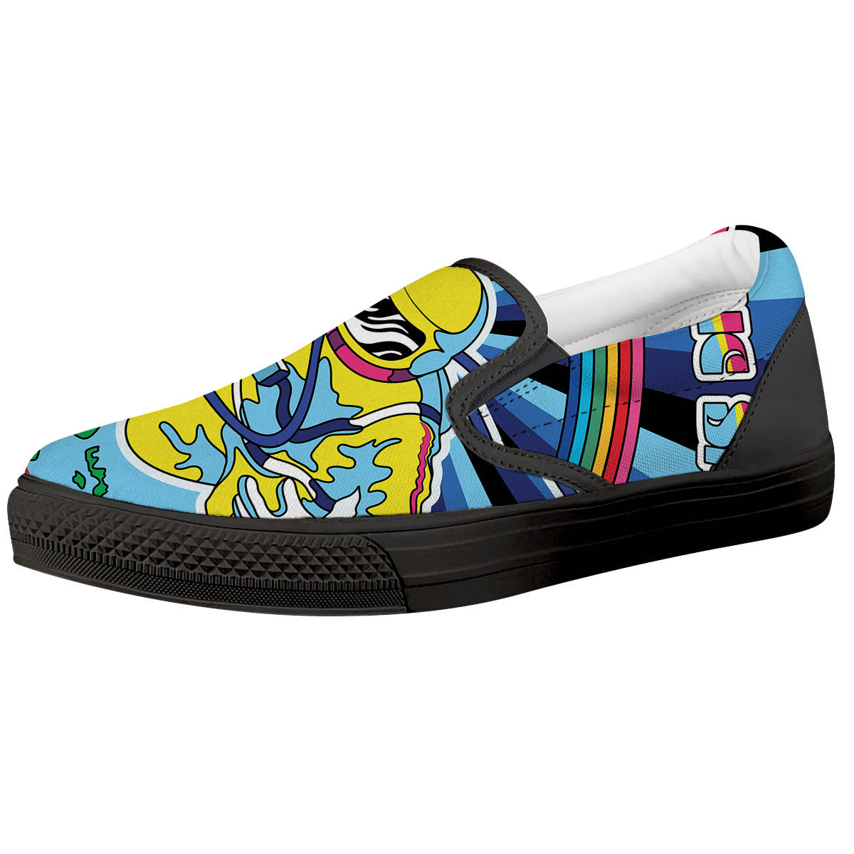 Psychedelic Space And Astronaut Print Black Slip On Shoes-grizzshop