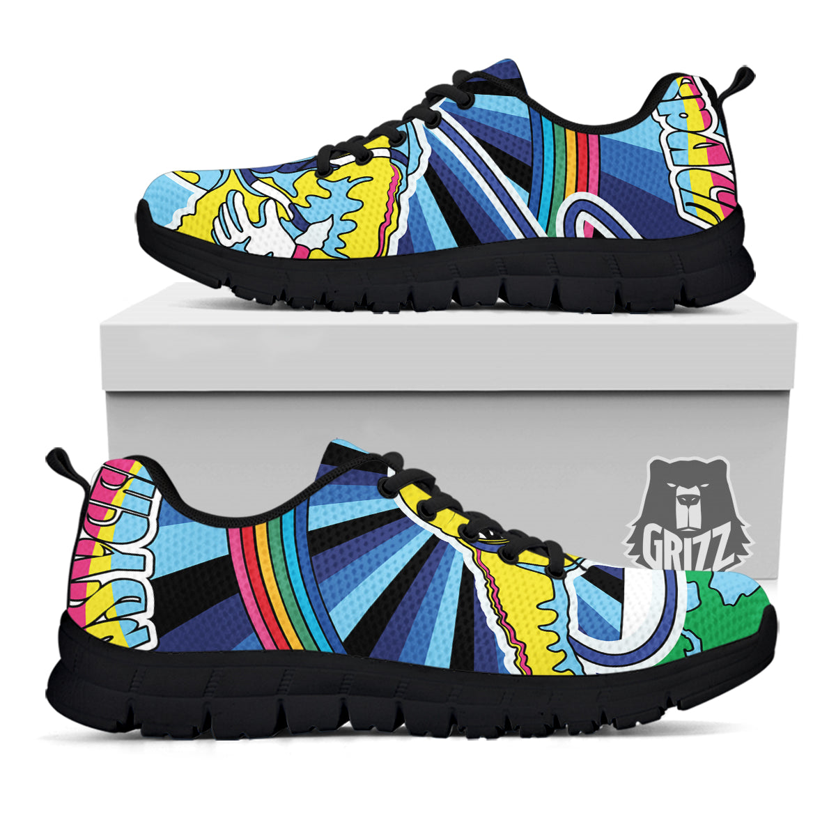 Psychedelic Space And Astronaut Print Black Sneaker-grizzshop