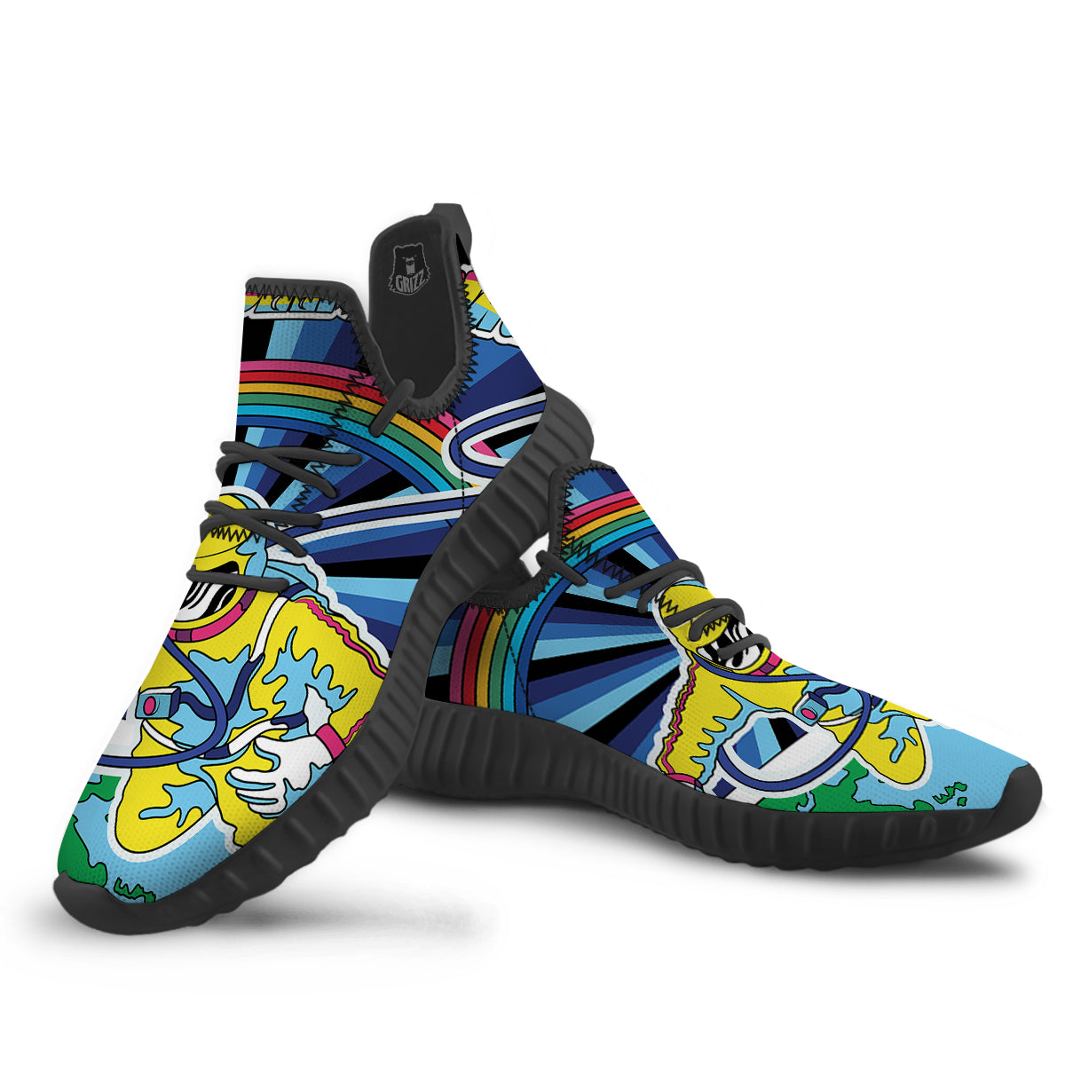 Psychedelic Space And Astronaut Print Black Walking Shoes-grizzshop