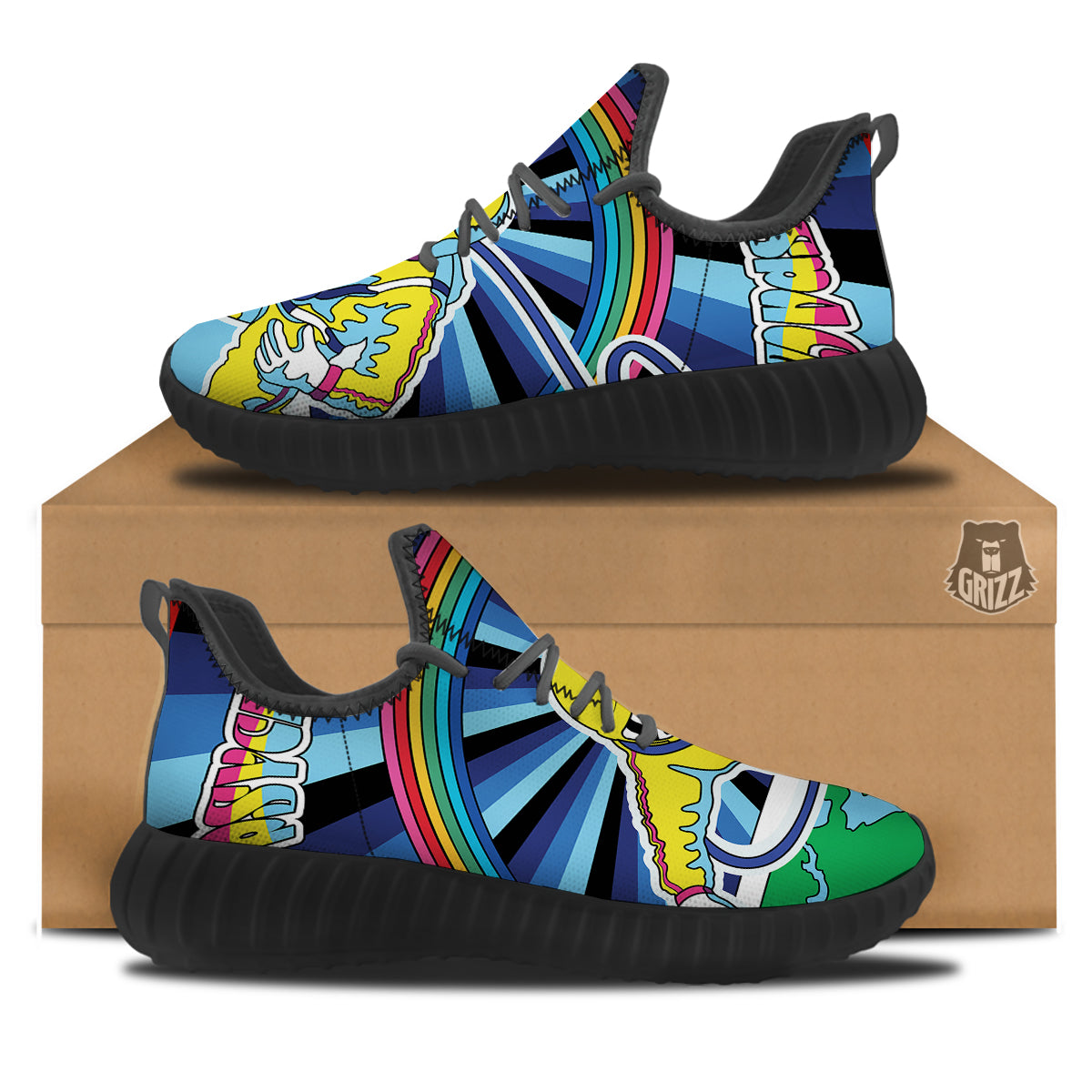 Psychedelic Space And Astronaut Print Black Walking Shoes-grizzshop