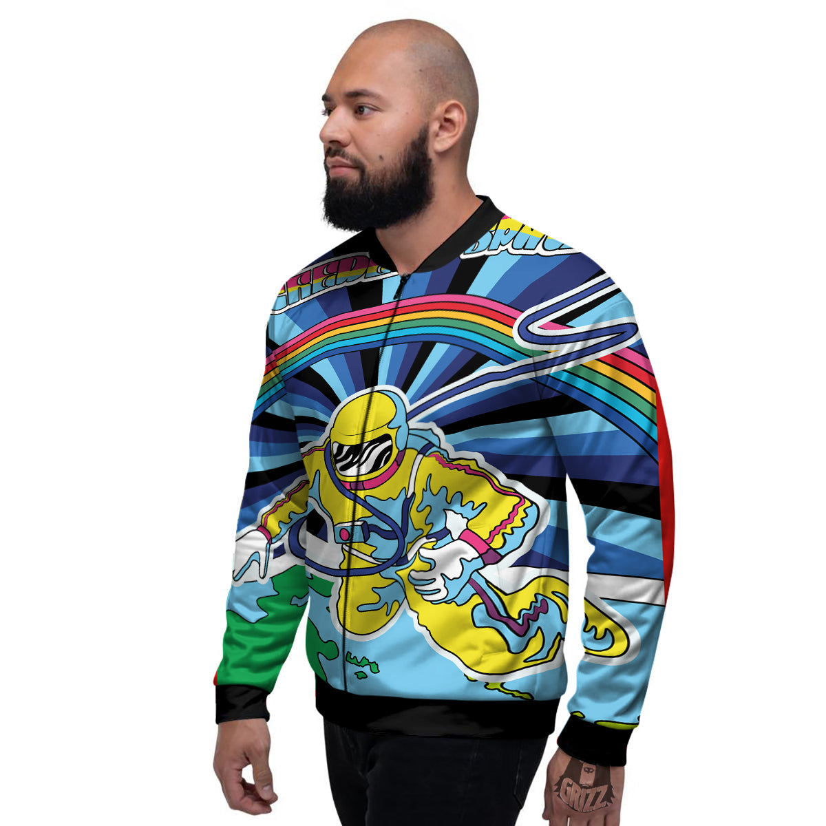 Psychedelic Space And Astronaut Print Men's Bomber Jacket-grizzshop