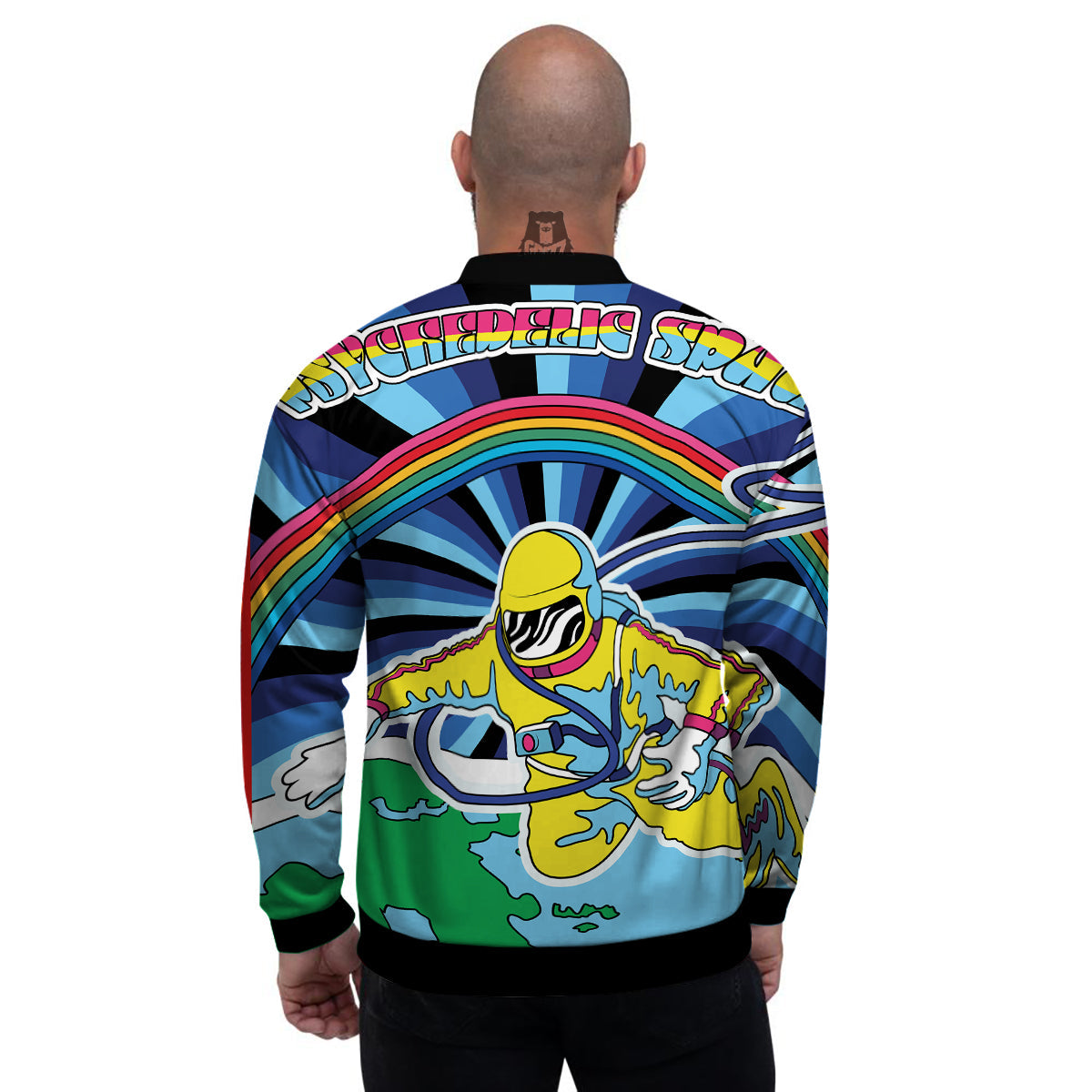 Psychedelic Space And Astronaut Print Men's Bomber Jacket-grizzshop