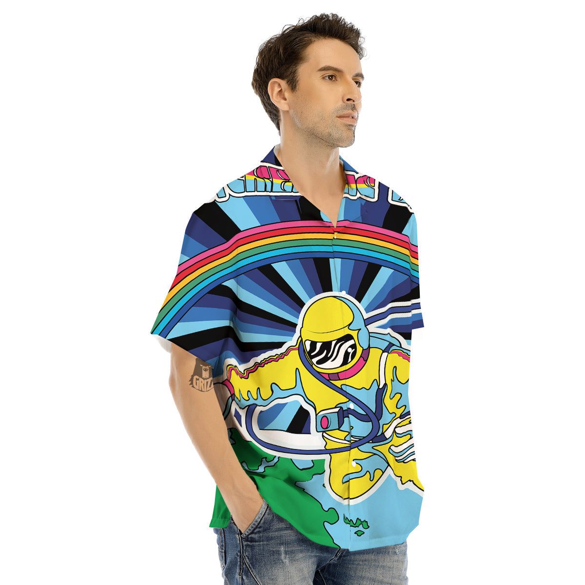 Psychedelic Space And Astronaut Print Men's Hawaiian Shirt-grizzshop