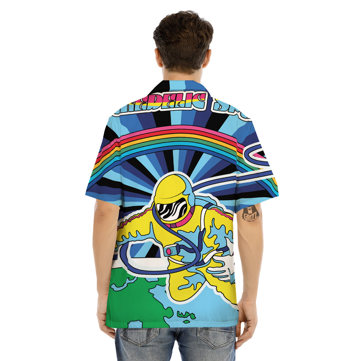 Psychedelic Space And Astronaut Print Men's Hawaiian Shirt-grizzshop