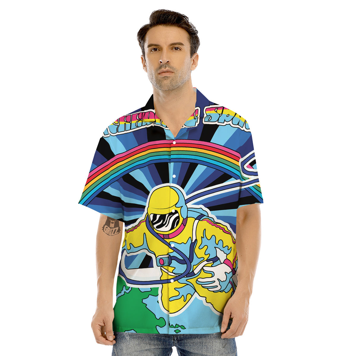 Psychedelic Space And Astronaut Print Men's Hawaiian Shirt-grizzshop