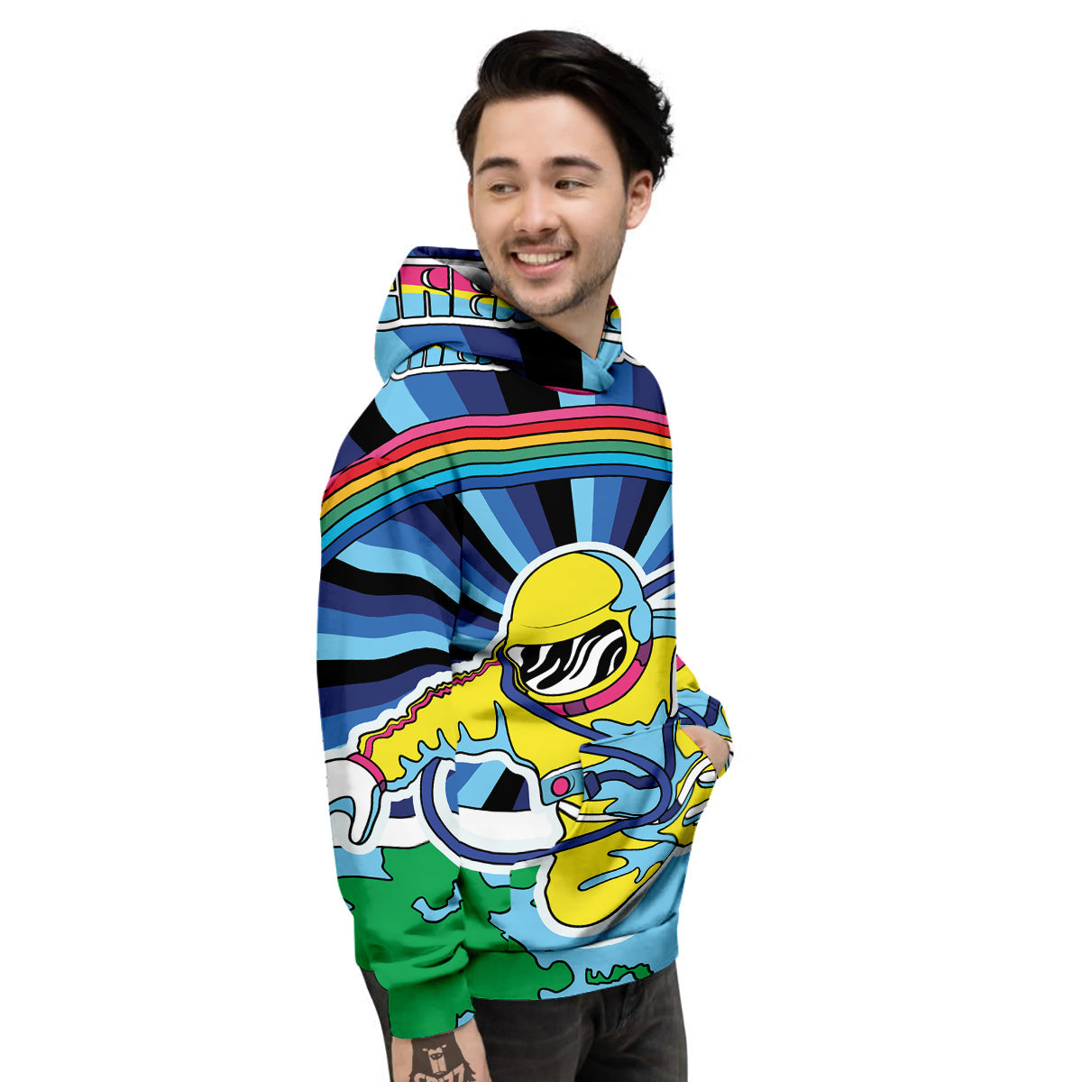 Psychedelic Space And Astronaut Print Men's Hoodie-grizzshop