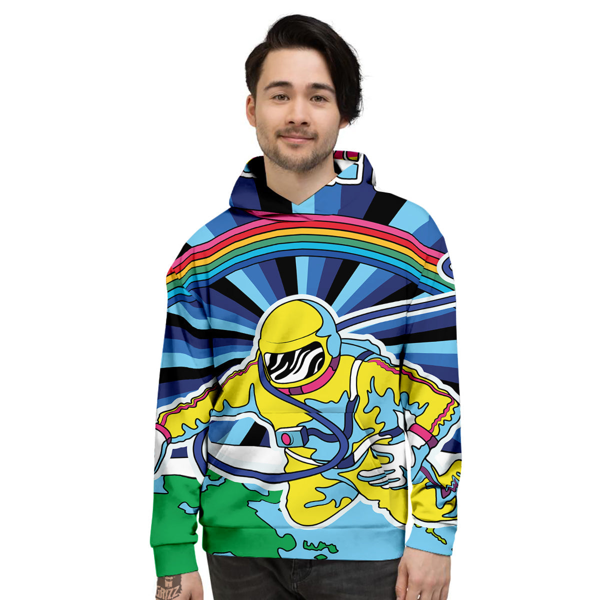 Psychedelic Space And Astronaut Print Men's Hoodie-grizzshop