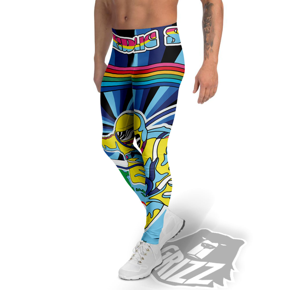 Psychedelic Space And Astronaut Print Men's Leggings-grizzshop