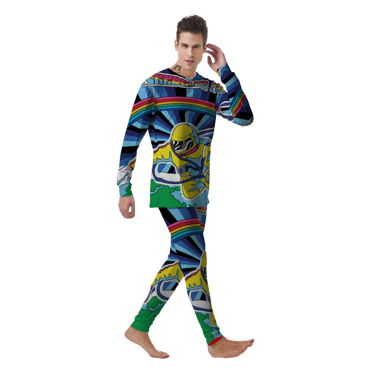 Psychedelic Space And Astronaut Print Men's Pajamas-grizzshop