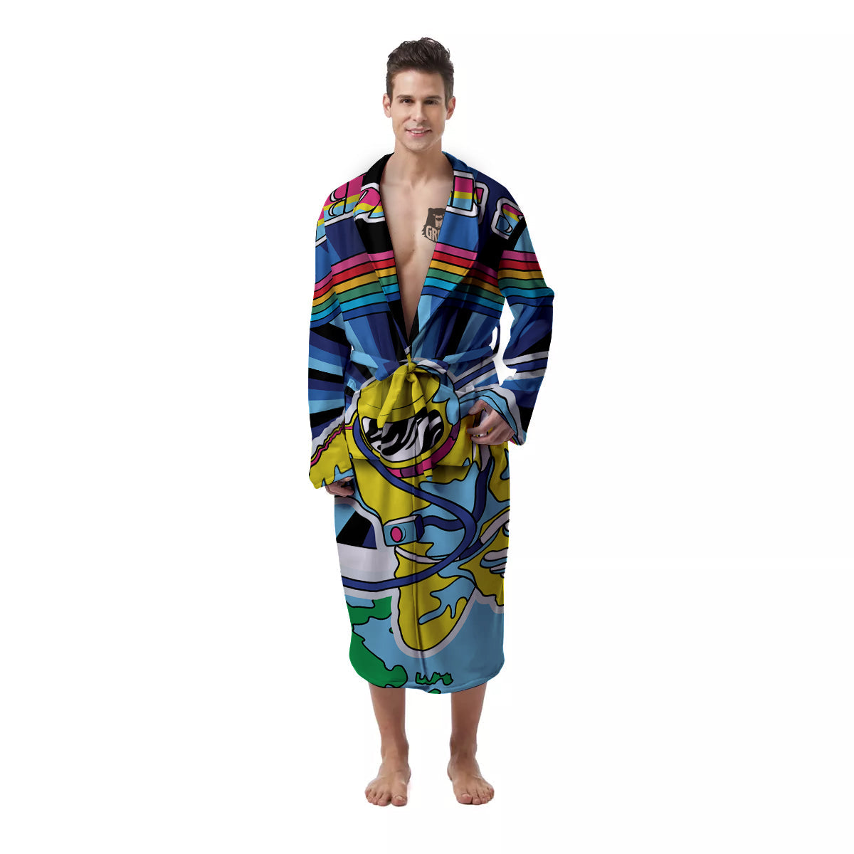 Psychedelic Space And Astronaut Print Men's Robe-grizzshop