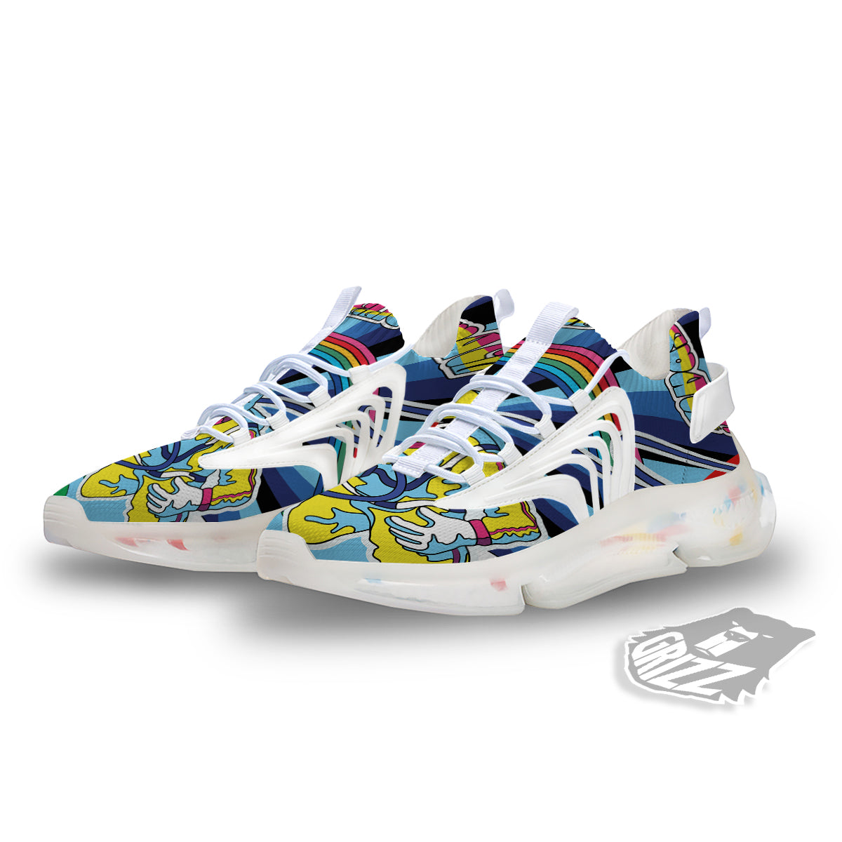 Psychedelic Space And Astronaut Print White Gym Shoes-grizzshop
