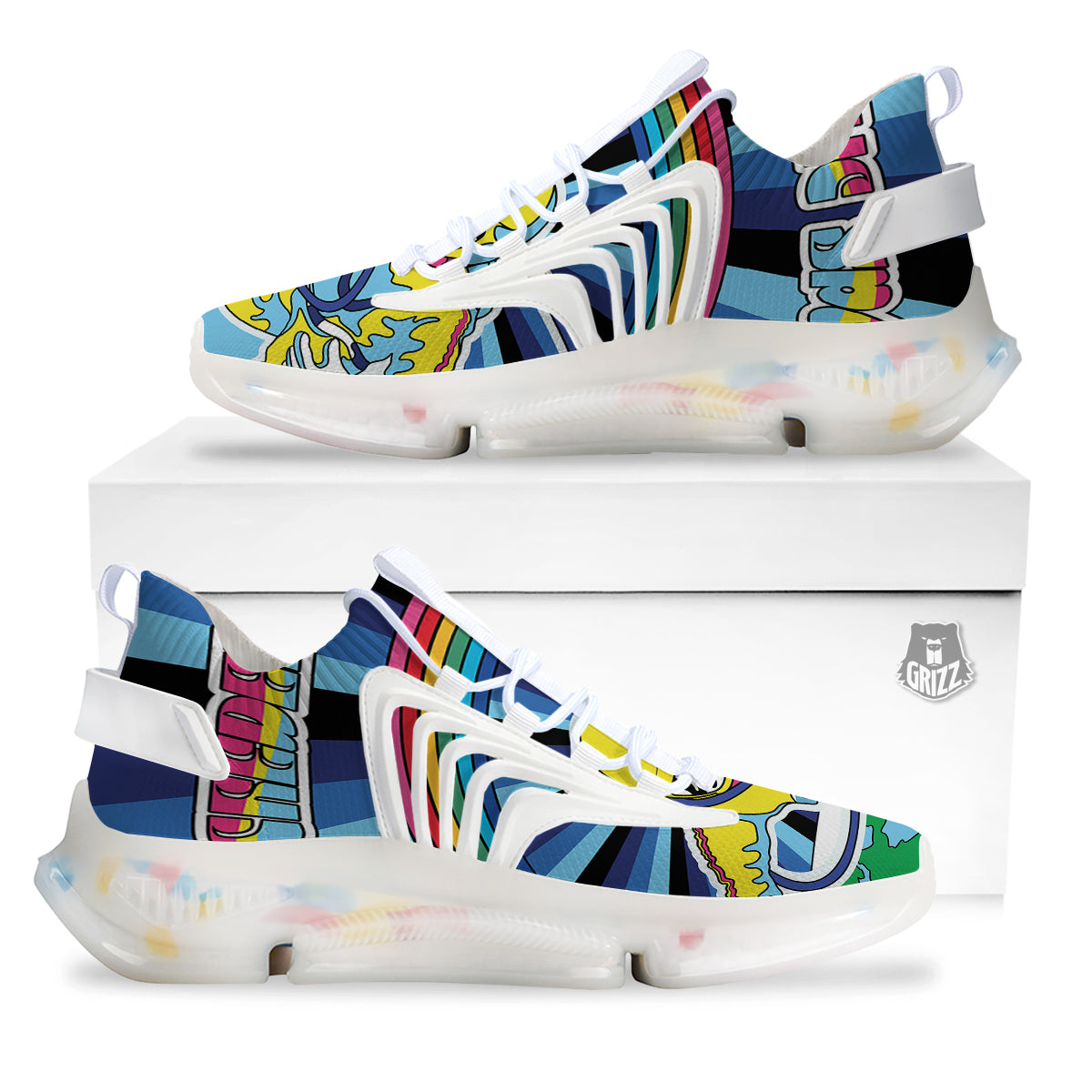 Psychedelic Space And Astronaut Print White Gym Shoes-grizzshop