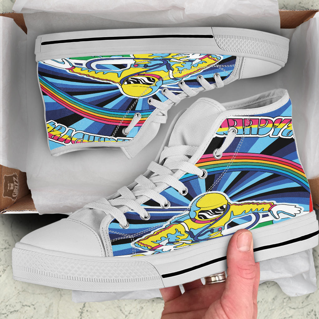 Psychedelic Space And Astronaut Print White High Top Shoes-grizzshop