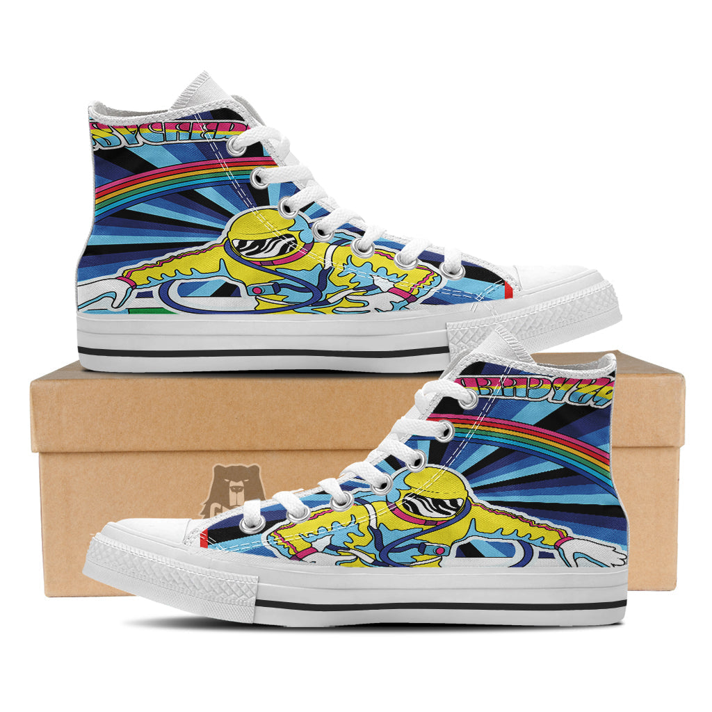 Psychedelic Space And Astronaut Print White High Top Shoes-grizzshop