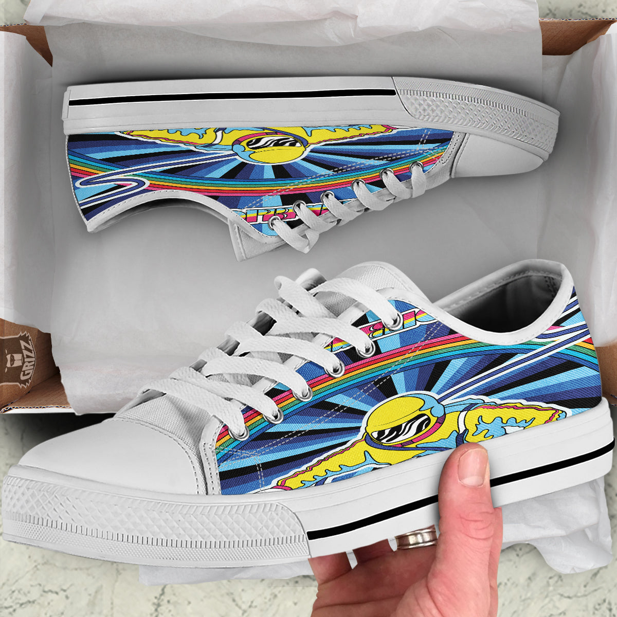 Psychedelic Space And Astronaut Print White Low Top Shoes-grizzshop