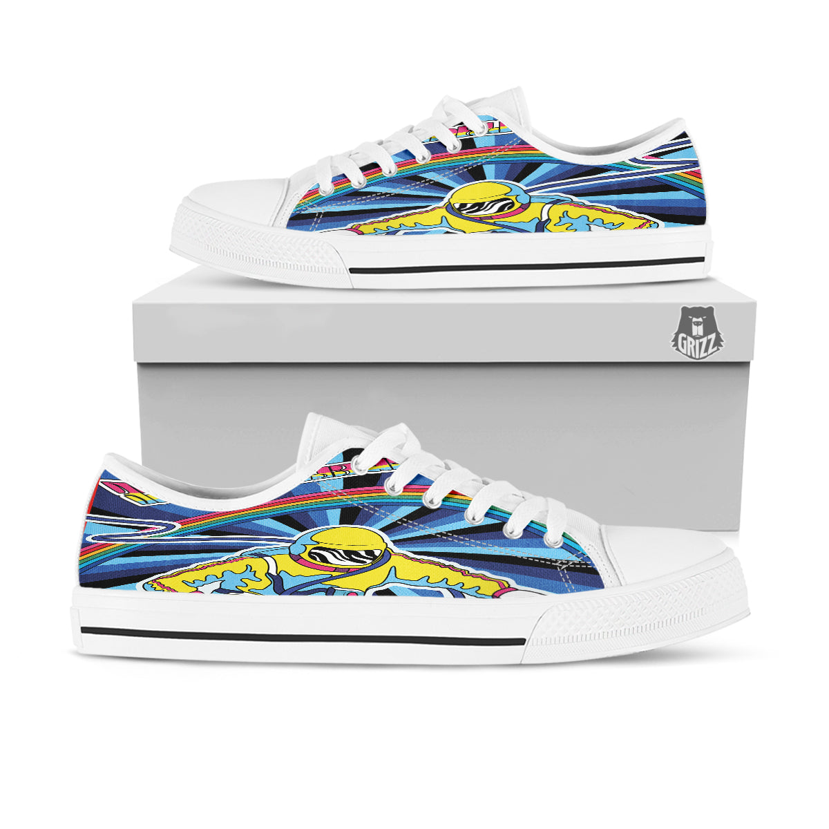 Psychedelic Space And Astronaut Print White Low Top Shoes-grizzshop