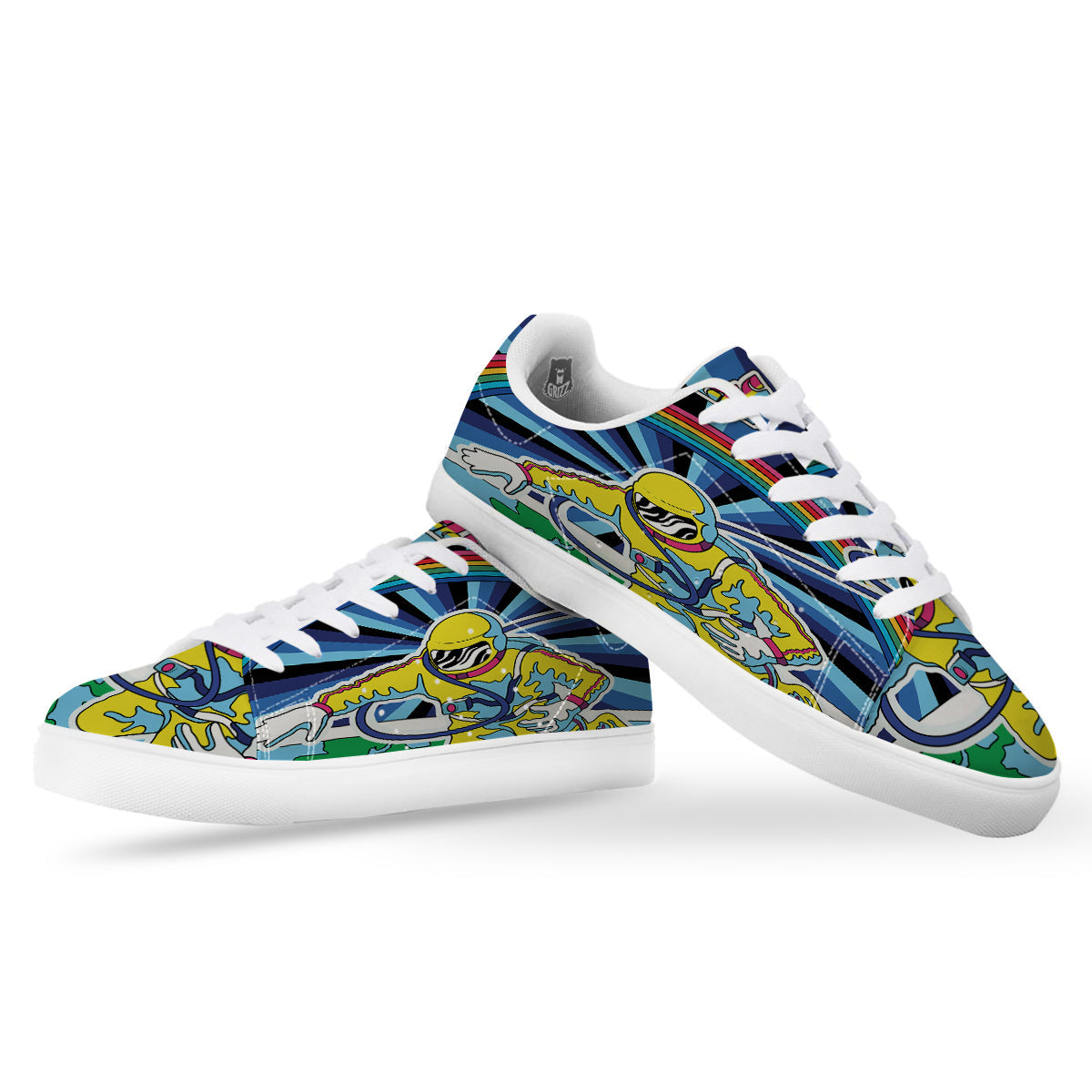 Psychedelic Space And Astronaut Print White Low Top Sneakers-grizzshop
