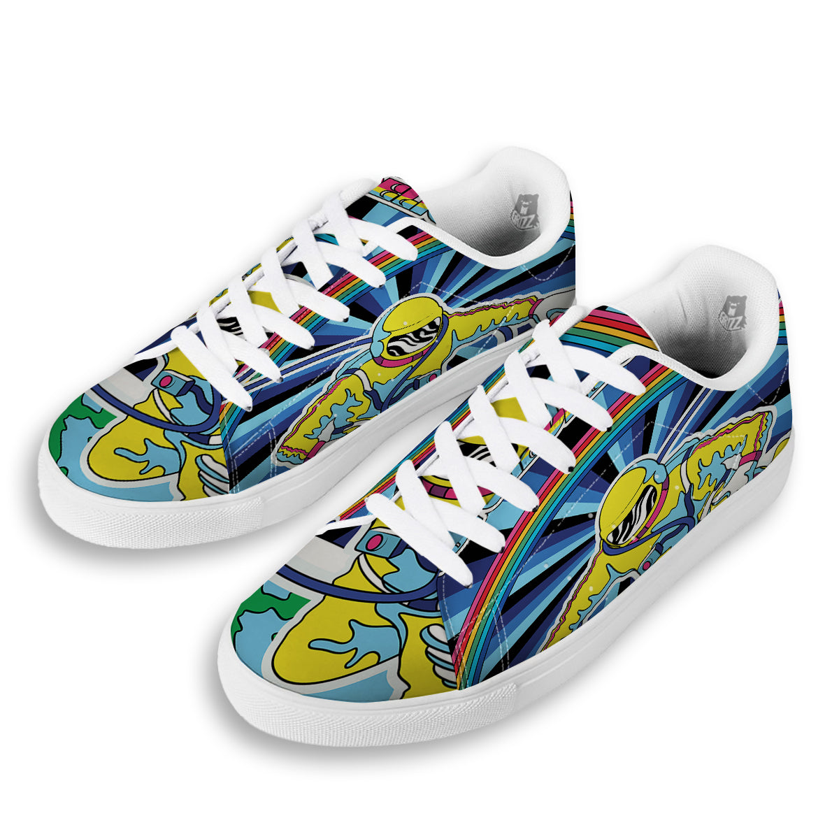 Psychedelic Space And Astronaut Print White Low Top Sneakers-grizzshop