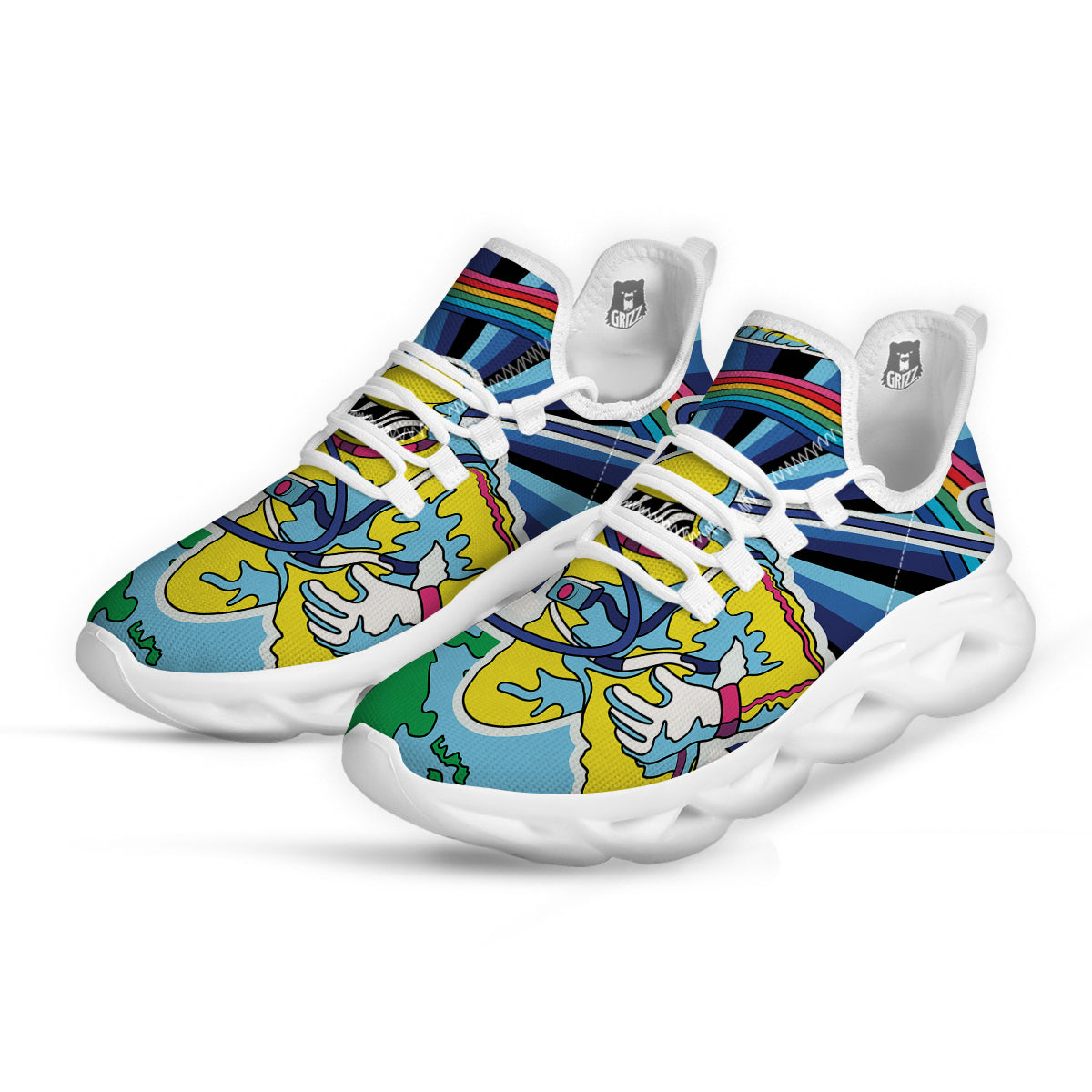 Psychedelic Space And Astronaut Print White Running Shoes-grizzshop