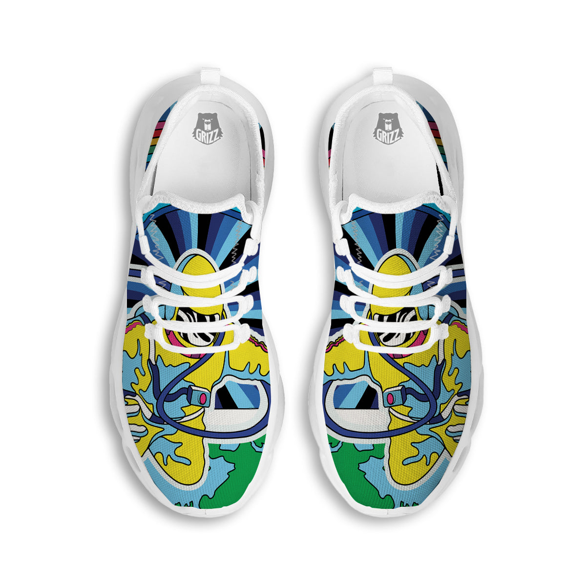 Psychedelic Space And Astronaut Print White Running Shoes-grizzshop