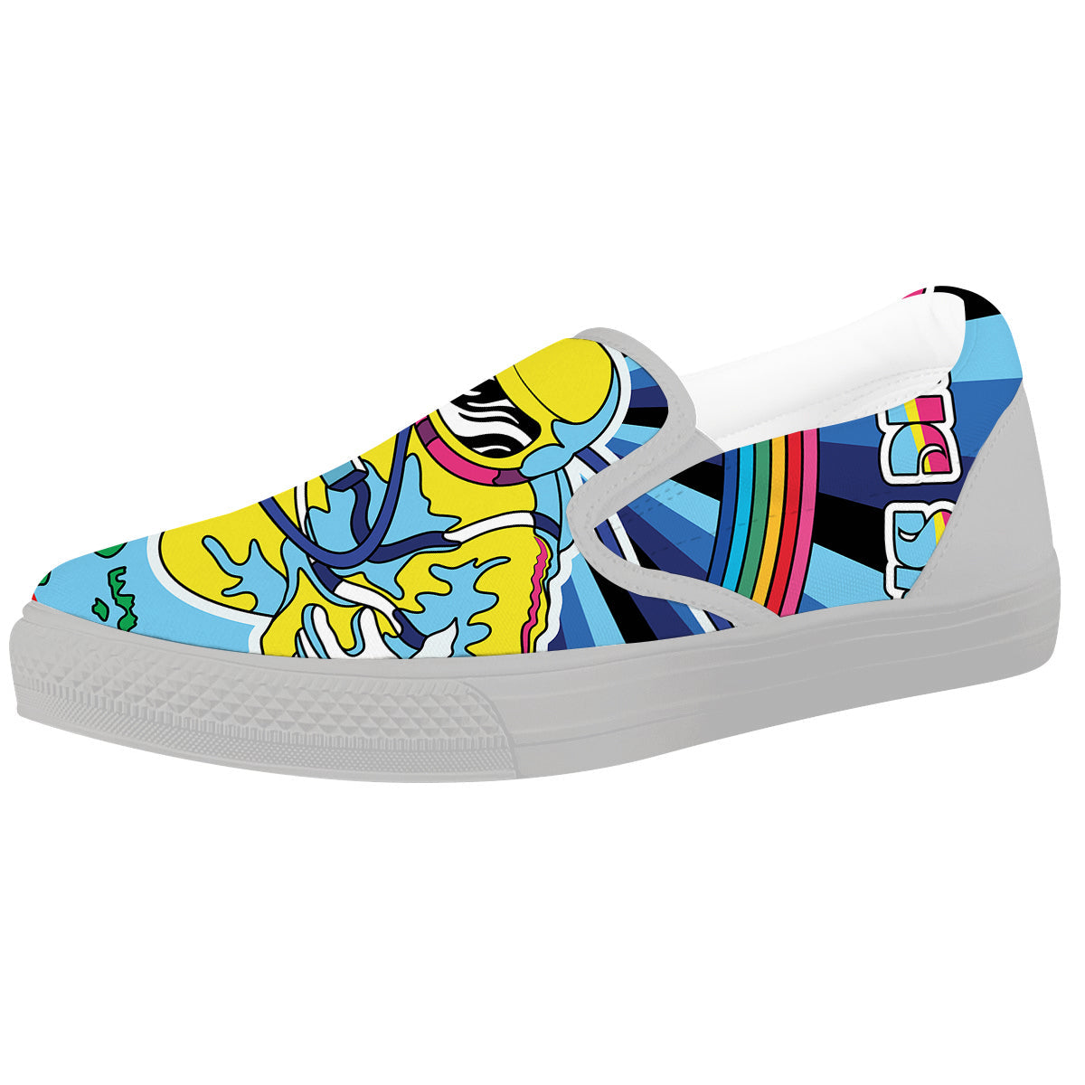 Psychedelic Space And Astronaut Print White Slip On Shoes-grizzshop
