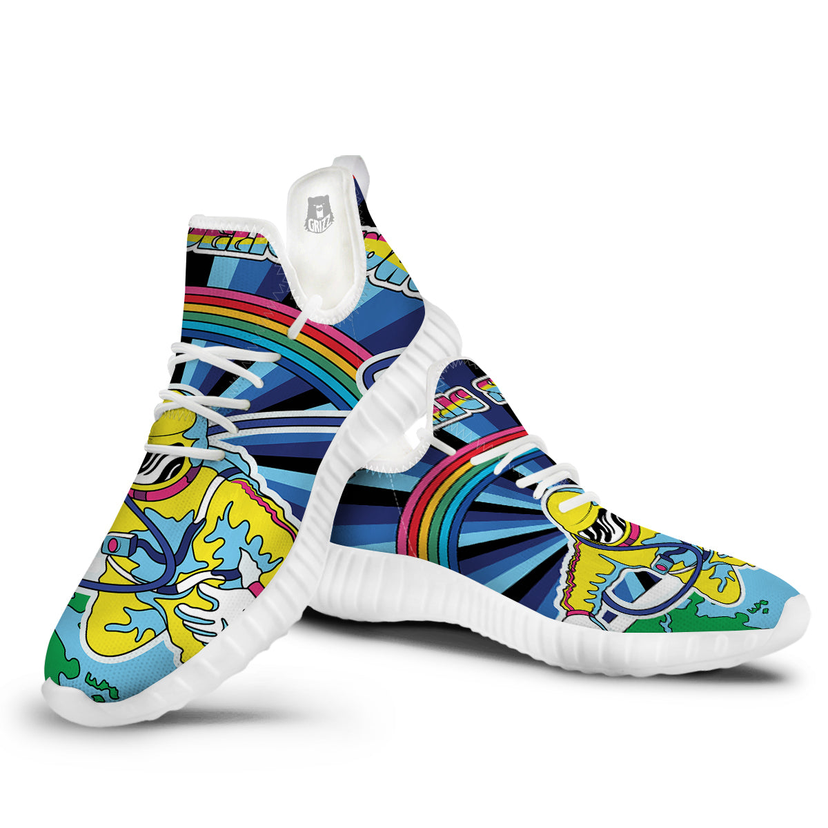Psychedelic Space And Astronaut Print White Walking Shoes-grizzshop