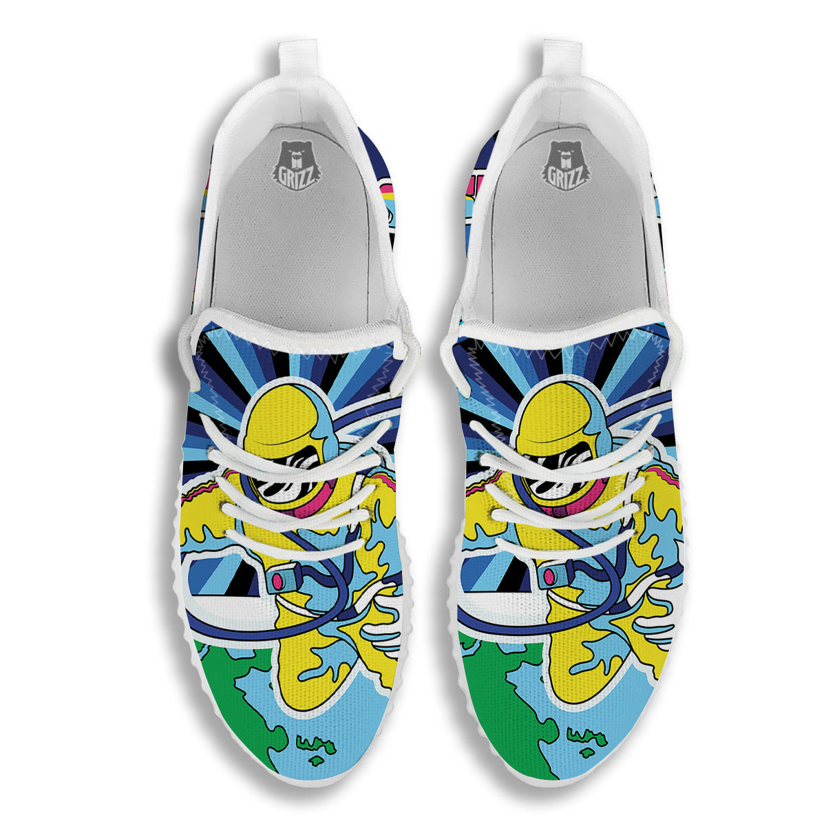 Psychedelic Space And Astronaut Print White Walking Shoes-grizzshop