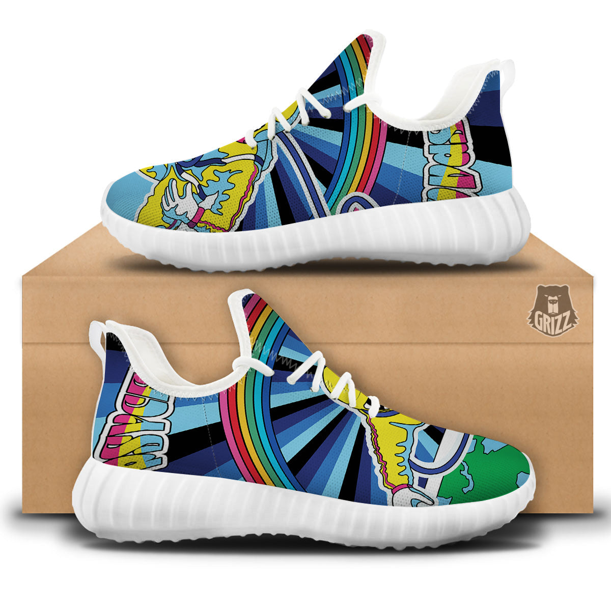 Psychedelic Space And Astronaut Print White Walking Shoes-grizzshop