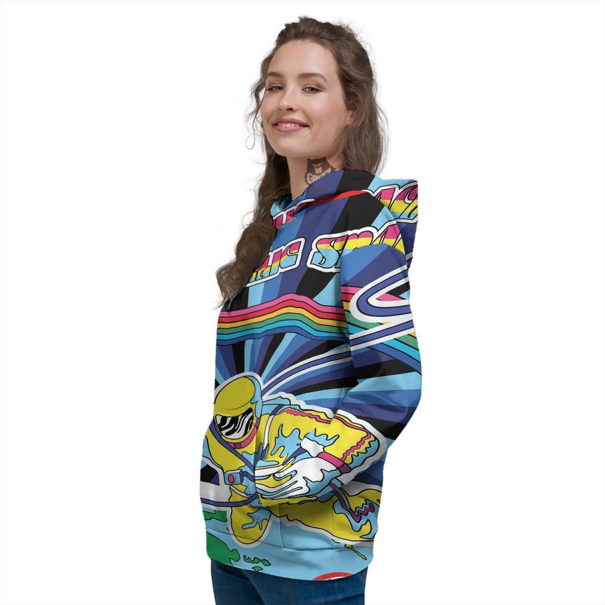 Psychedelic Space And Astronaut Print Women's Hoodie-grizzshop