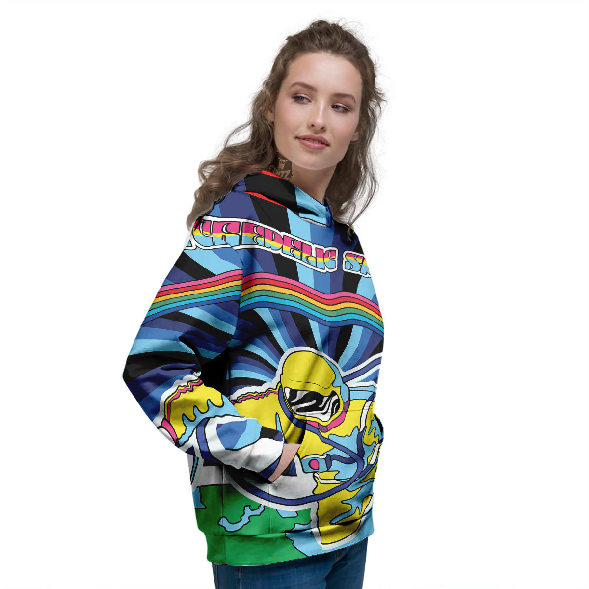 Psychedelic Space And Astronaut Print Women's Hoodie-grizzshop