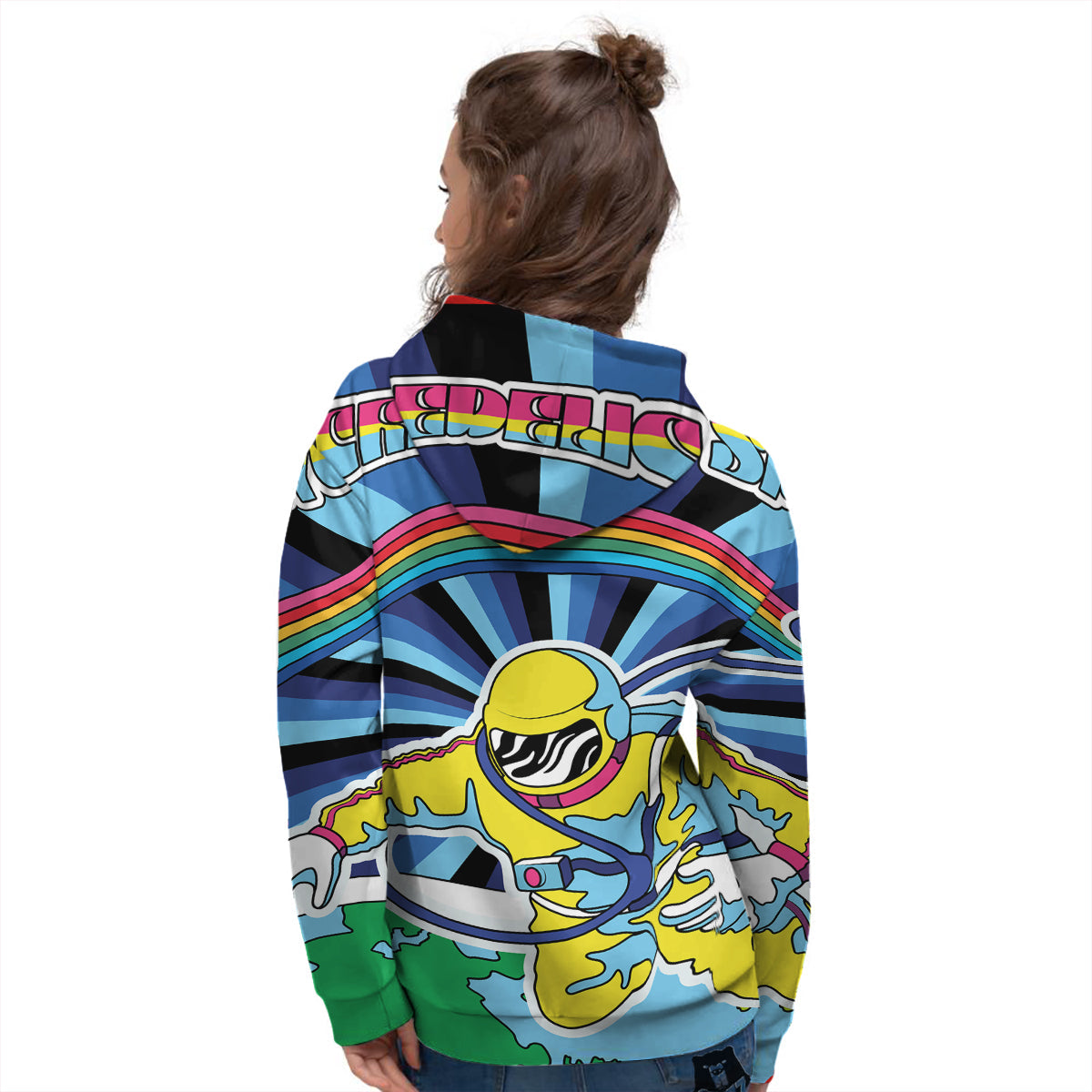 Psychedelic Space And Astronaut Print Women's Hoodie-grizzshop