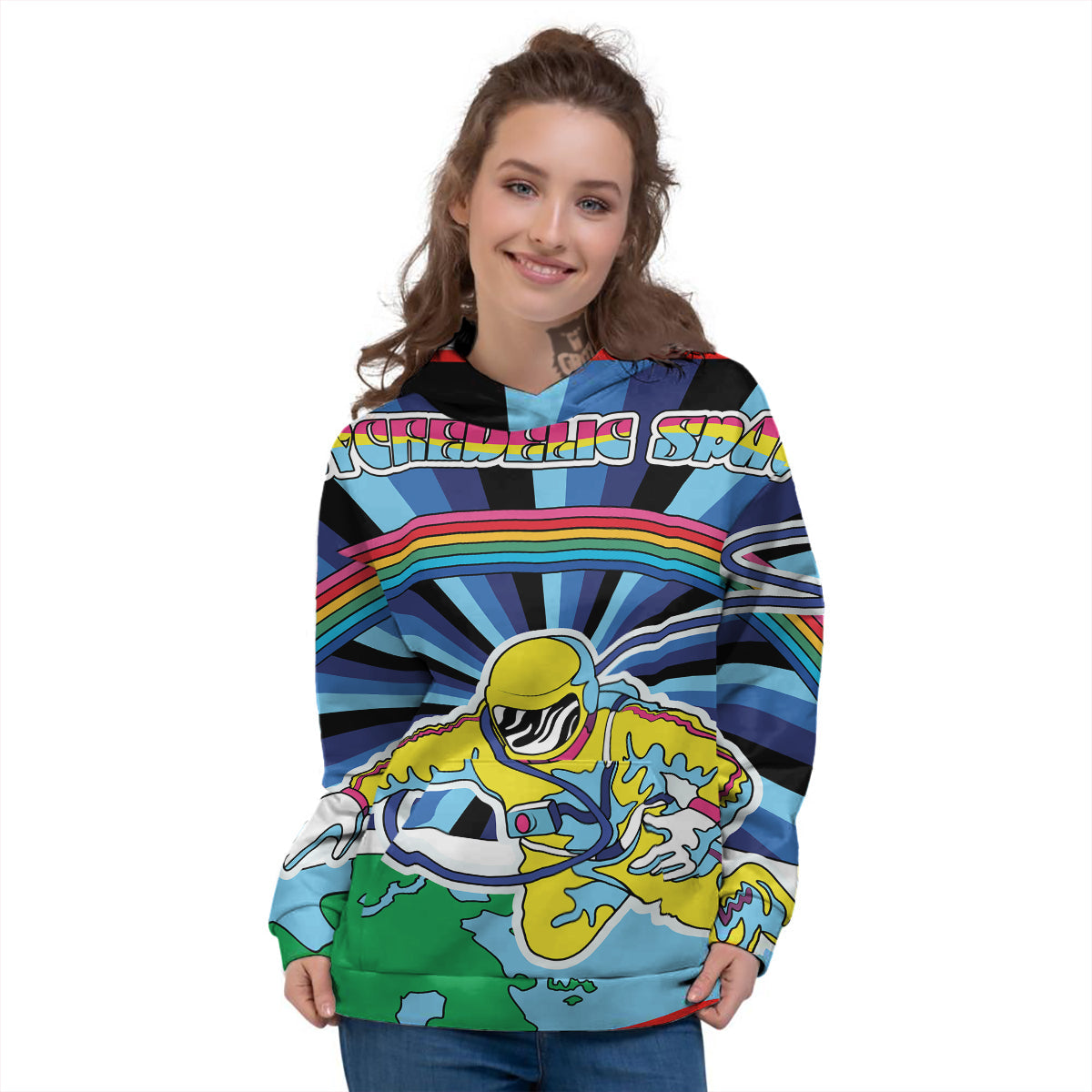Psychedelic Space And Astronaut Print Women's Hoodie-grizzshop