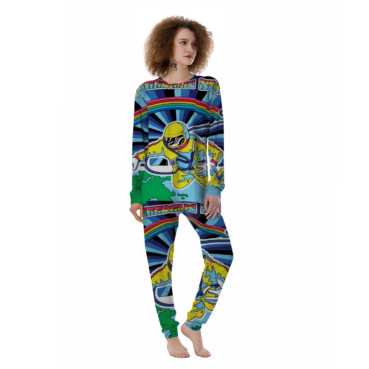 Psychedelic Space And Astronaut Print Women's Pajamas-grizzshop