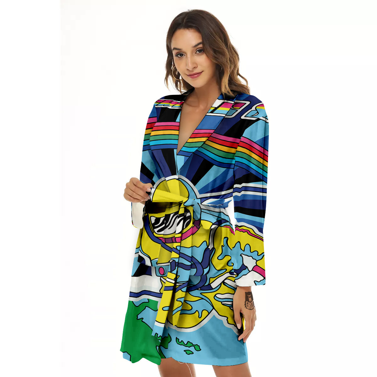 Psychedelic Space And Astronaut Print Women's Robe-grizzshop