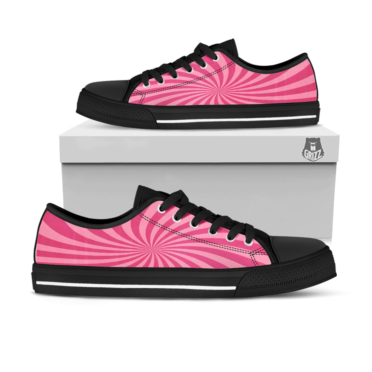 Psychedelic Swirl Pink Print Black Low Top Shoes-grizzshop