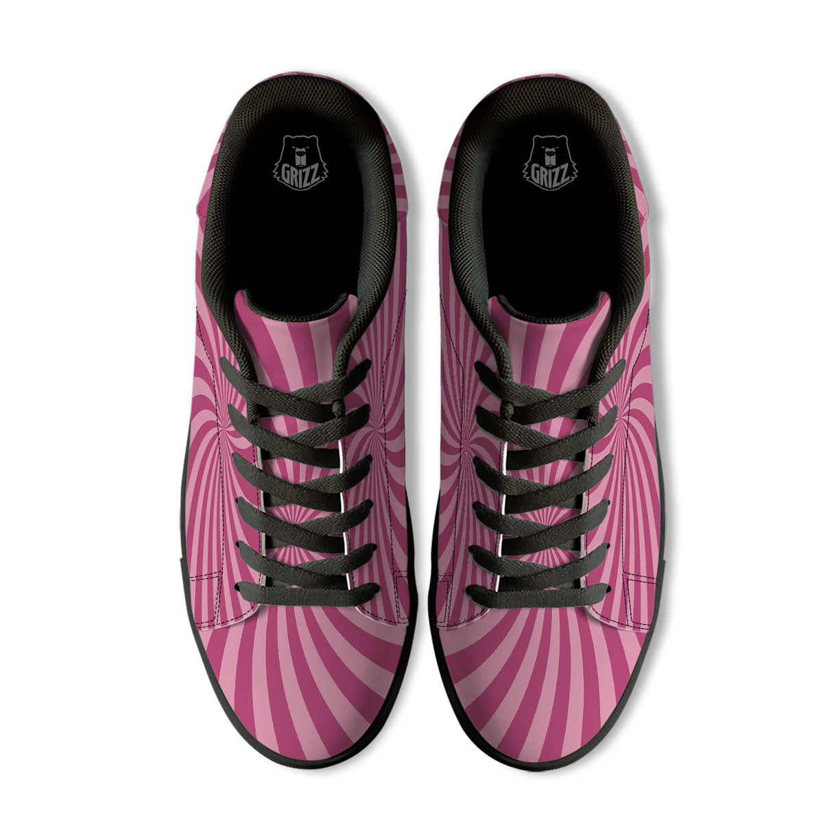 Psychedelic Swirl Pink Print Black Low Top Sneakers-grizzshop