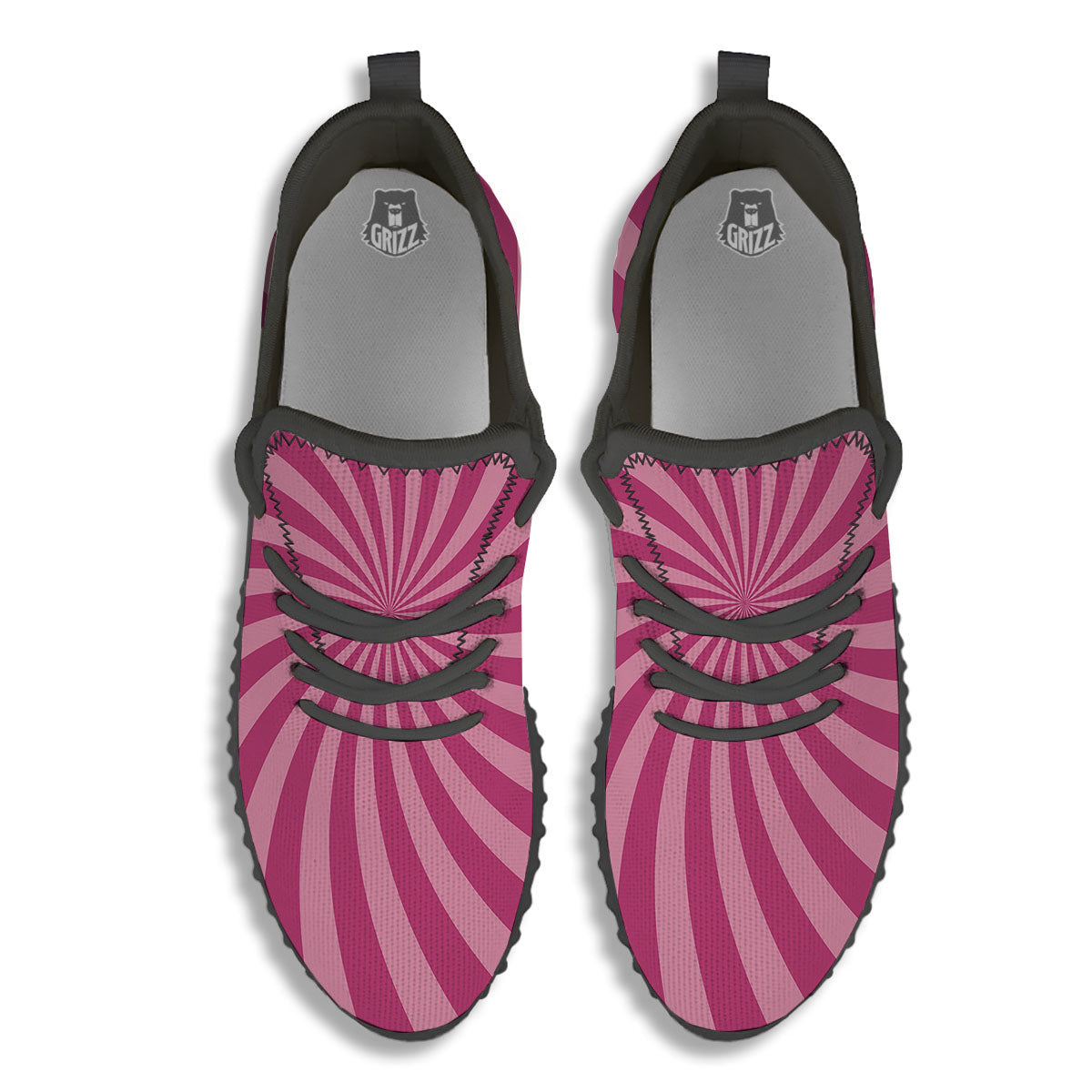Psychedelic Swirl Pink Print Black Walking Shoes-grizzshop