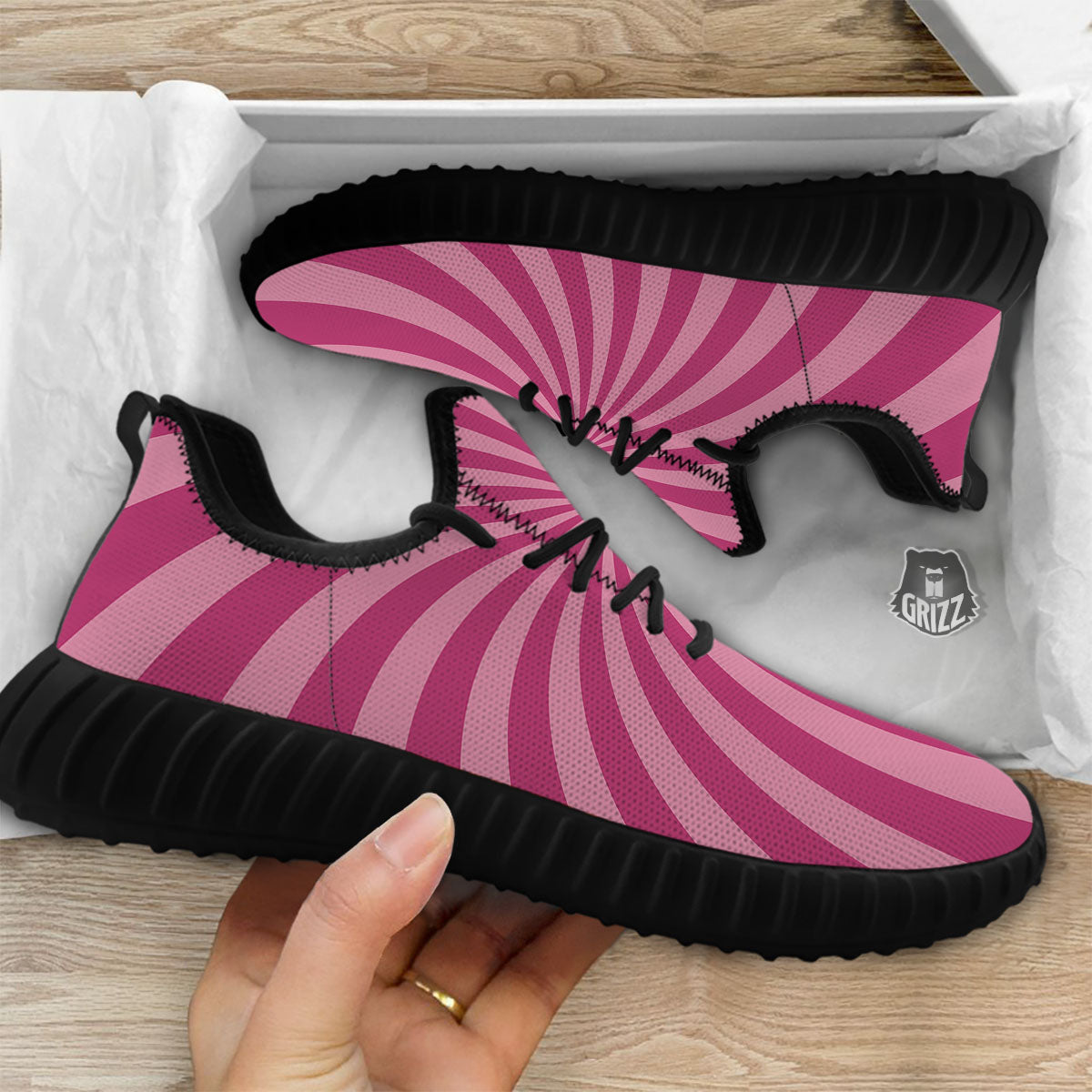 Psychedelic Swirl Pink Print Black Walking Shoes-grizzshop