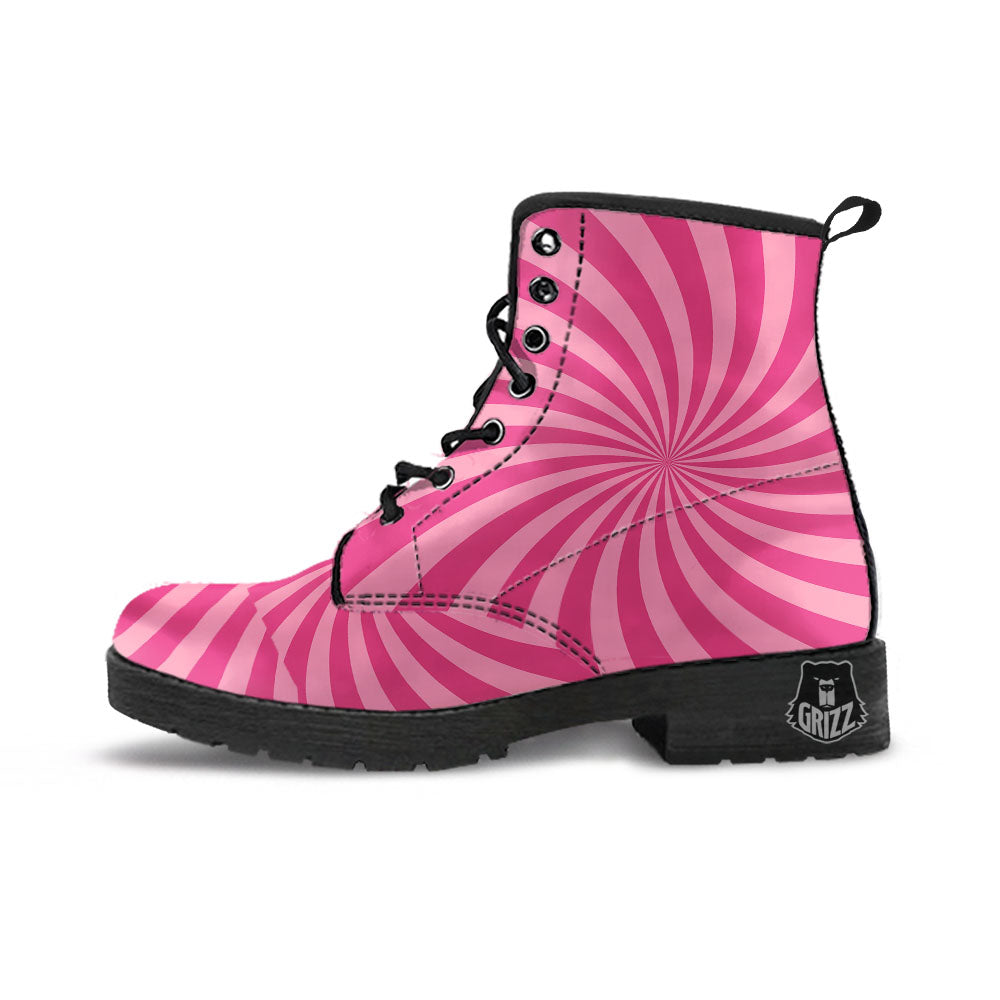 Psychedelic Swirl Pink Print Leather Boots-grizzshop